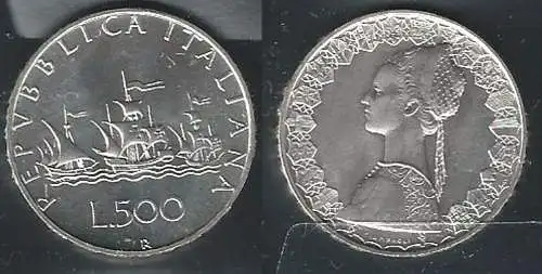 1984 Italia Lire 500 Caravelle argento FDC