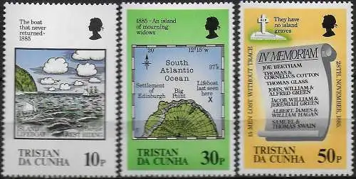 1985 Tristan da Cunha Rescue shipwreck 3v. MNH YeT n. 377/79