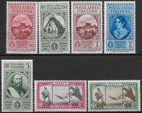 1932 Italia Giuseppe Garibaldi aerea MNH Sassone n. 32/38