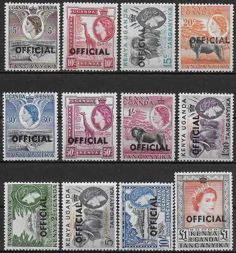 1959 Kenya Uganda e Tanganyika OFFICIAL 12v. MNH SG n. O1/O12