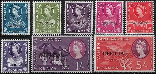 1960 Kenya Uganda e Tanganyika OFFICIAL 8v. MNH SG n. O13/O20