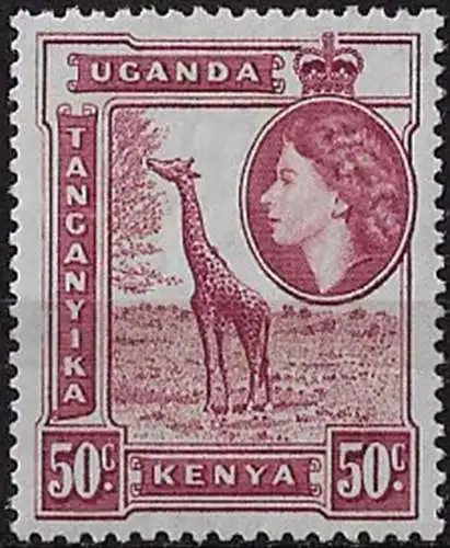 1957 Kenya Uganda Tanganyika 50c. claret MNH SG n. 173a