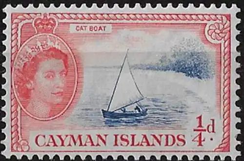 1956 Cayman 1⁄4d. bright blue and rose-red MNH SG n. 148a