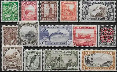 1936-42 New Zealand Pictorial 14v. MH SG n. 577/902c