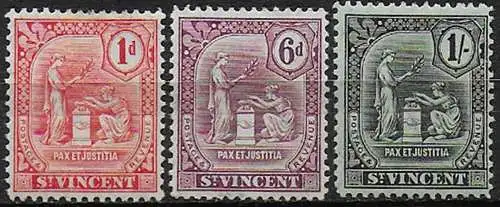 1909 St Vincent Pax et Justitia 3v. MH SG. n. 99/101