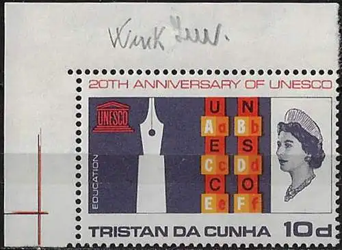 1966 Tristan da Cunha UNESCO 10d. Wmk inverted MNH SG n. 101w