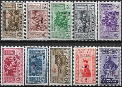 1932 Egeo Lero Garibaldi 10v. MNH Sassone n. 17/26