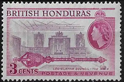 1957 British Honduras 3c. Mace p. 14 MNH SG n. 181a