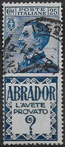 1924-25 Italia Pubblicitari 25c. Abrador cancelled Sassone n. 4