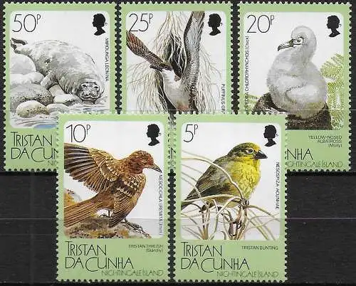 1988 Tristan da Cunha Typical fauna 5v. MNH YeT n. 419/23