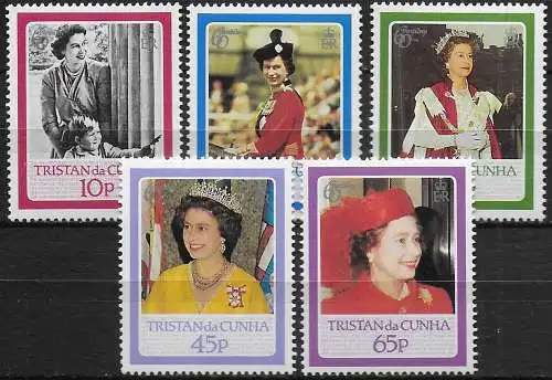 1986 Tristan da Cunha 60th Birthday of Elizabeth II 5v. MNH YeT n. 384/88