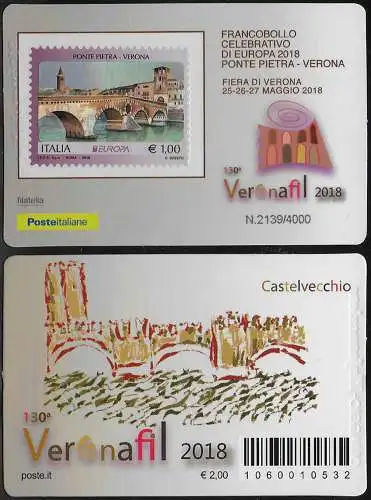 2018 Italia tessera filatelica Veronafil OMAGGIO Unificato n. 1375A