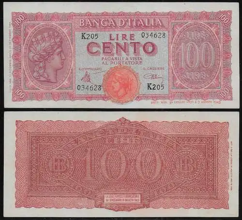 1944 Lire 100 Italia turrita FDS Gigante Rif BI 25A