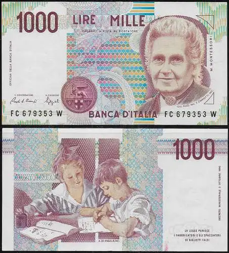 1993 Italia Lire 1.000 Maria Montessori FDS Gigante Rif BI 58C