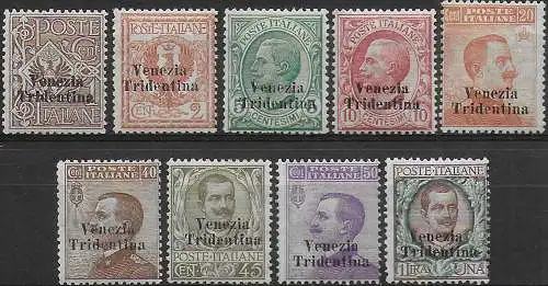 1918 Trentino alto Adige 9v. MNH Sassone 19/27