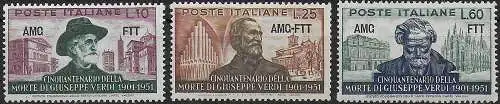 1951 Trieste A Giuseppe Verdi 3v. MNH Sassone n. 135/37