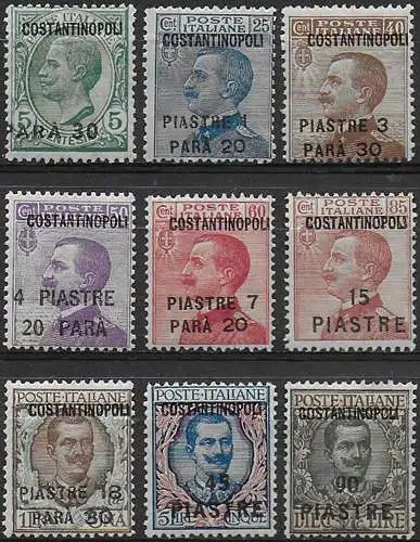 1923 Levante Costantinopoli overprinted 9v. MNH Sassone n. 76/84