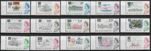 1966 Bahamas decimal currency 15v. MNH SG n. 273/87