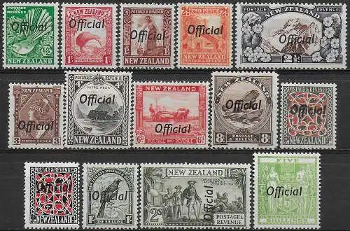 1936-61 New Zealand Official 14v. MNH SG n. O120/O133