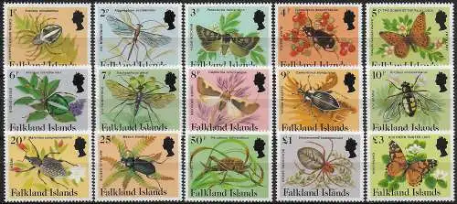 1984 Falkland Insects and Butterflies 15v. MNH SG n. 469A/83A