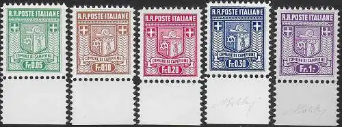 1944 Campione d'Italia Coat of Arms 5v. bf MNH Sassone n. 1a/5a