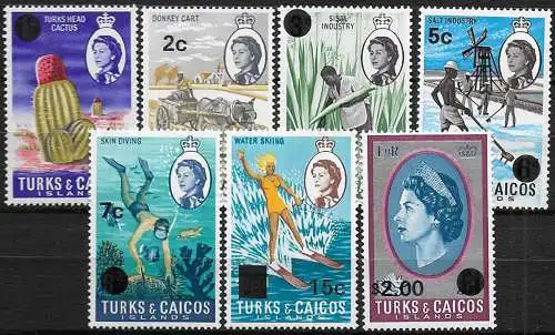 1969-71 Turks and Caicos new currency sidevays 7v. MNH SG n. 298a/311a