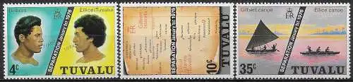 1976 Tuvalu "Separation" 3v. MNH SG. n. 1/3