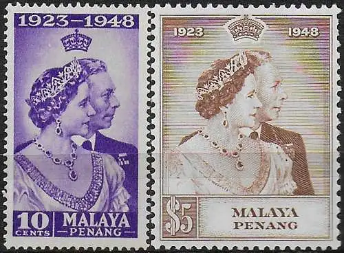 1948 Penang Silver Wedding 2v. MNH SG n. 1/2