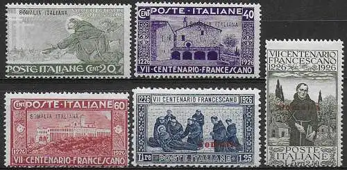 1926 Somalia San Francesco 5v. mc MNH Sassone n. 81/85