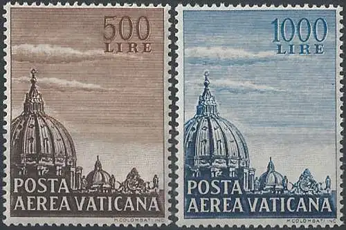 1953 Vaticano Saint Peter's Dome 2v. airmail MNH Sassone n. 22/23