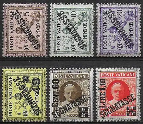 1931 Vaticano postage due stamps 6v. MNH Sassone n. 1/6