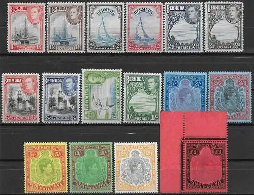 1938-53 Bermuda George VI 16v. MNH SG n. 110/121d