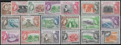 1954-62 Dominica Elizabeth II 19v. MNH SG n. 140/58