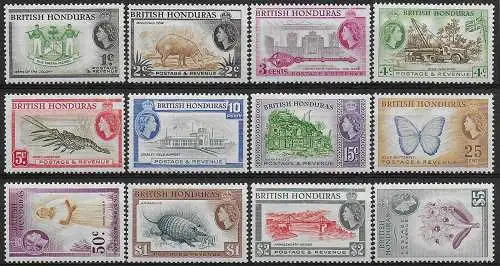 1953-62 British Honduras Elizabeth 12v. MNH SG n. 179/90