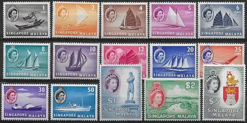 1955-59 Singapore Elizabeth II 15v. MNH SG. n. 38/52