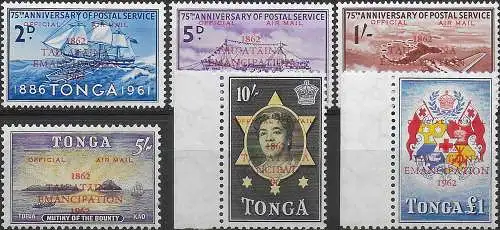 1962 Tonga Emancipation official airmail 6v. MNH SG n. O11/O16