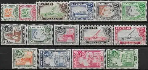 1957 Zanzibar Sultan and views 15v. MNH SG n. 358/72