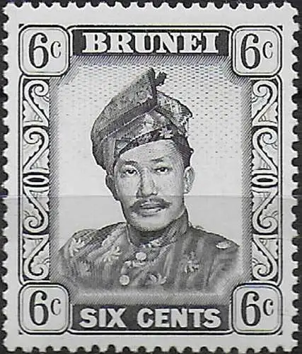 1969 Brunei Sultan Omar Ali Saifuddin 6c. black grey Glazed MNH SG No 122b