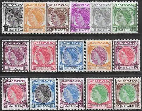 1954-57 Malacca Elizabeth II 16v. MNH SG n. 23/38