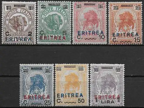 1924 Eritrea Elephant and Lion 7v. bc MNH Sassone n. 80/86