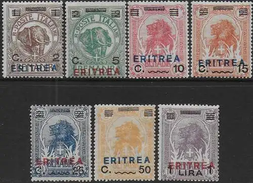 1924 Eritrea Elephant and Lion 7v. optd MNH Sassone n. 80/86