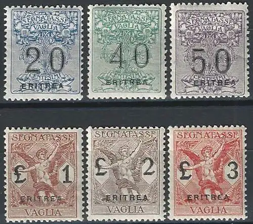 1924 Eritrea money order stamps 6v. MNH Sassone n. 1/6