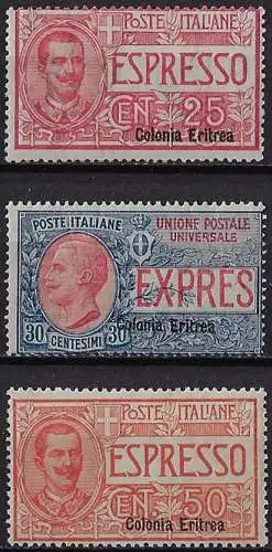 1907-21 Eritrea express stamps 3v. mc MNH Sassone n. 1/3