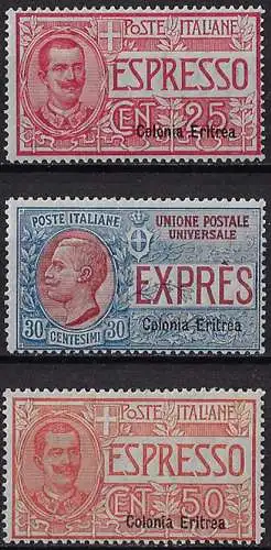 1907-21 Eritrea express stamps 3v. MNH Sassone n. 1/3