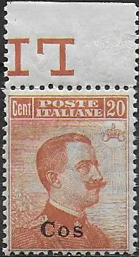 1921-22 Egeo Coo 20c. arancio bf MNH Sassone n. 11