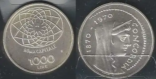 1970 Italia Lire 1.000 Rome Capital silver FDC-BU