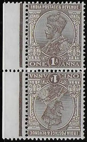 1932 India George V 1a chocolate tête-bêche MNH SG n. 203a