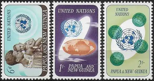 1965 Papua 20th anniversary United Nations 3v. MNH YeT n. 80/82