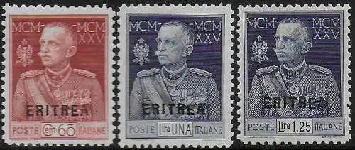1925-26 Eritrea VE III Jubilee p.11 bc. MNH Sassone n. 96/98
