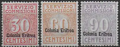1916 Eritrea Commissioni service bc. MNH Sassone n. 1/3
